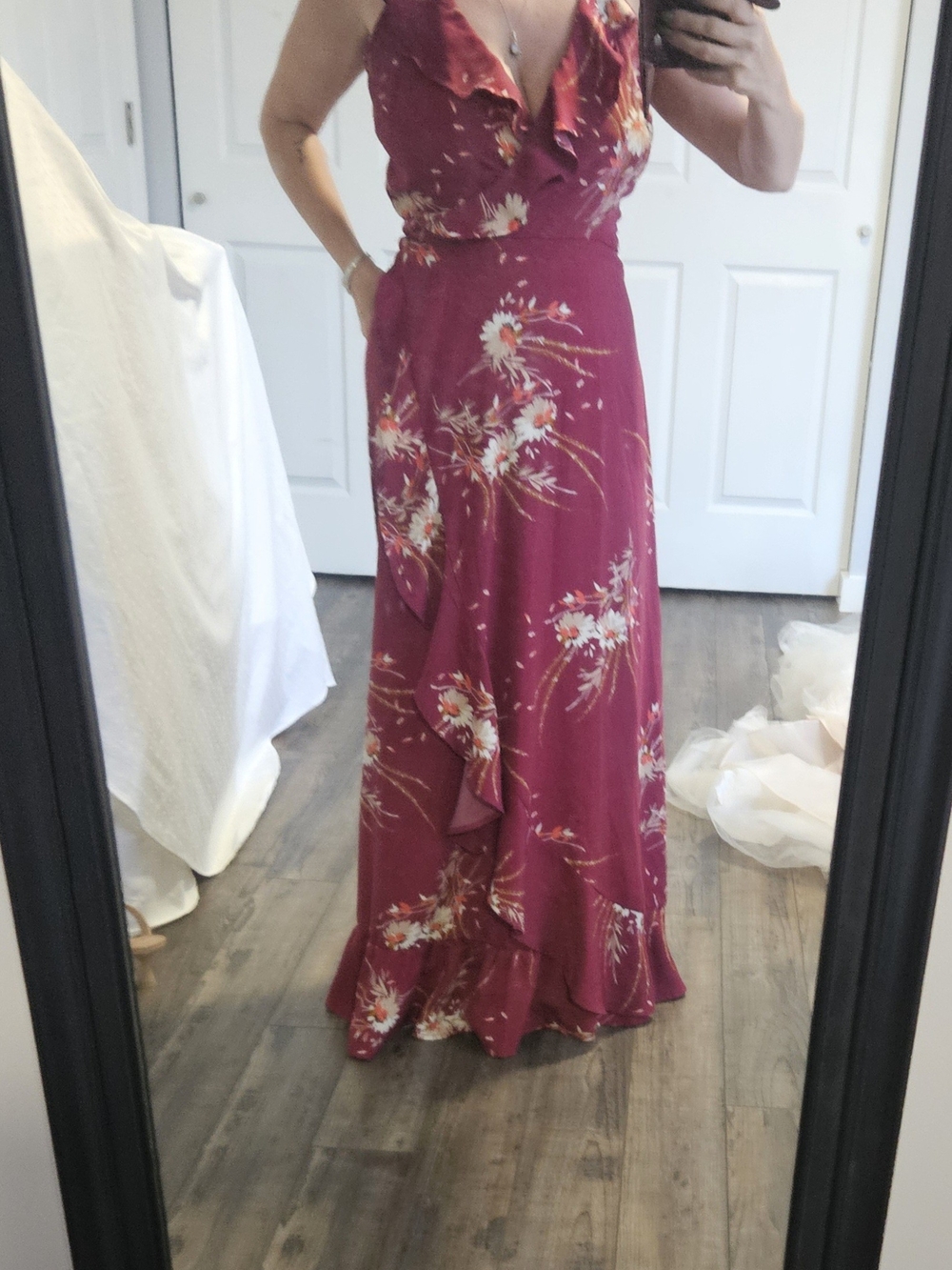 Floral Ruffled Wrap Maxi Dress - Berry